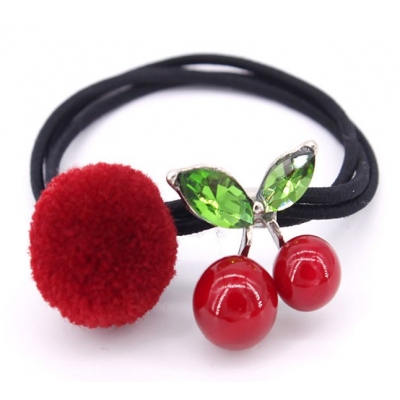 wholesale promotional red cherry with pompon hair bands